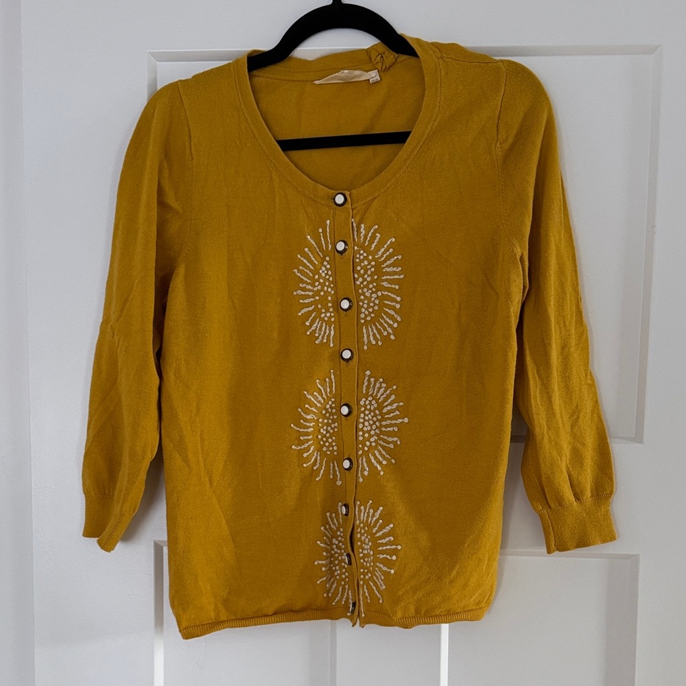Anthropologie Mustard Embroidered Cardigan - Size L